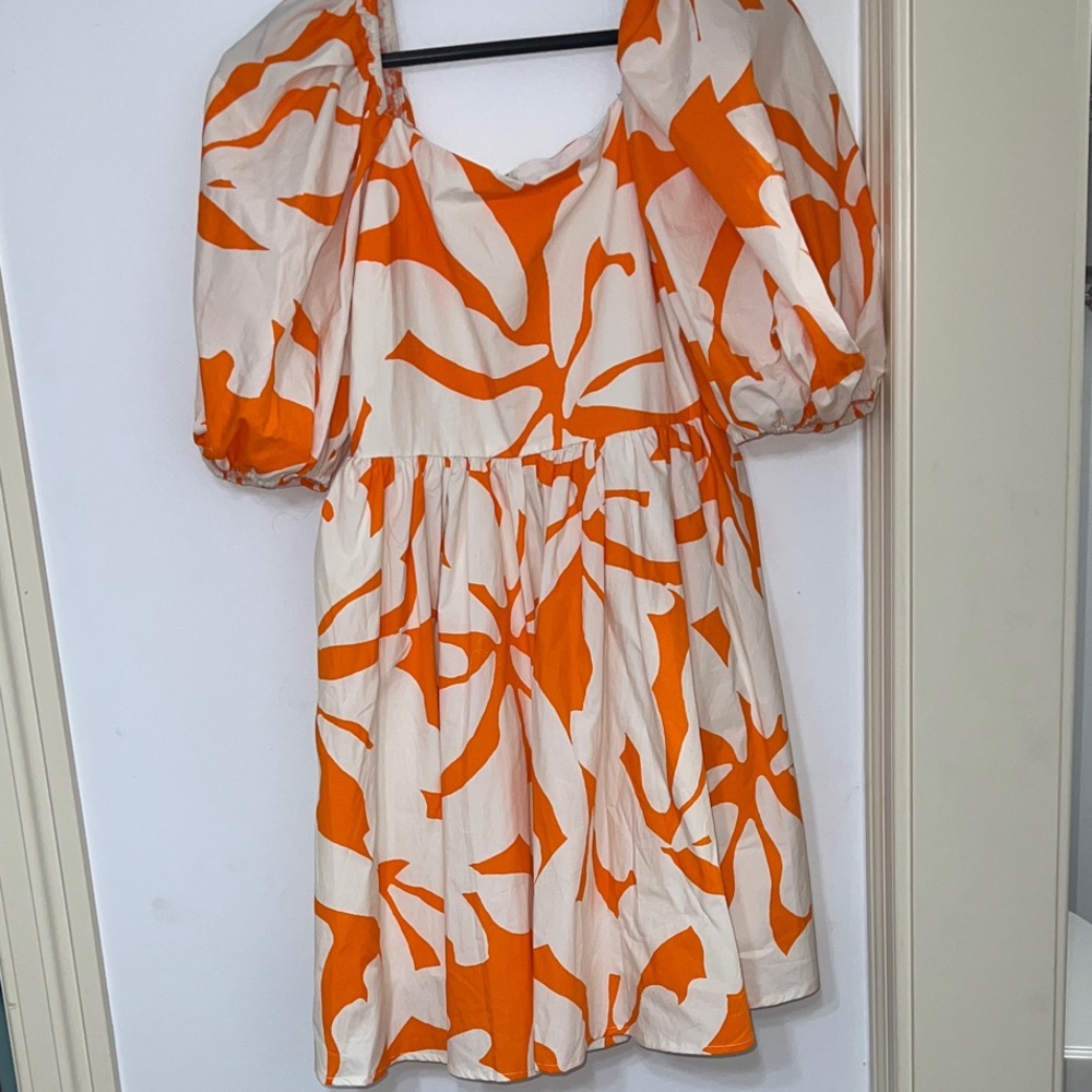 Peach Love California Vibrant Puff Sleeve Boutique Dress